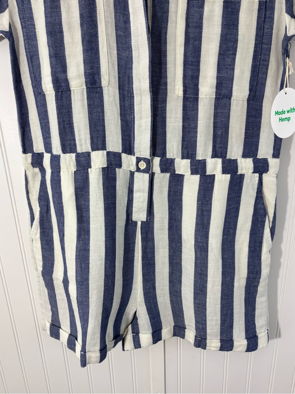 PACT The Harbour Organic Cotton Hemp Blue Stripe Romper Shorts NWT Small - Picture 5 of 14